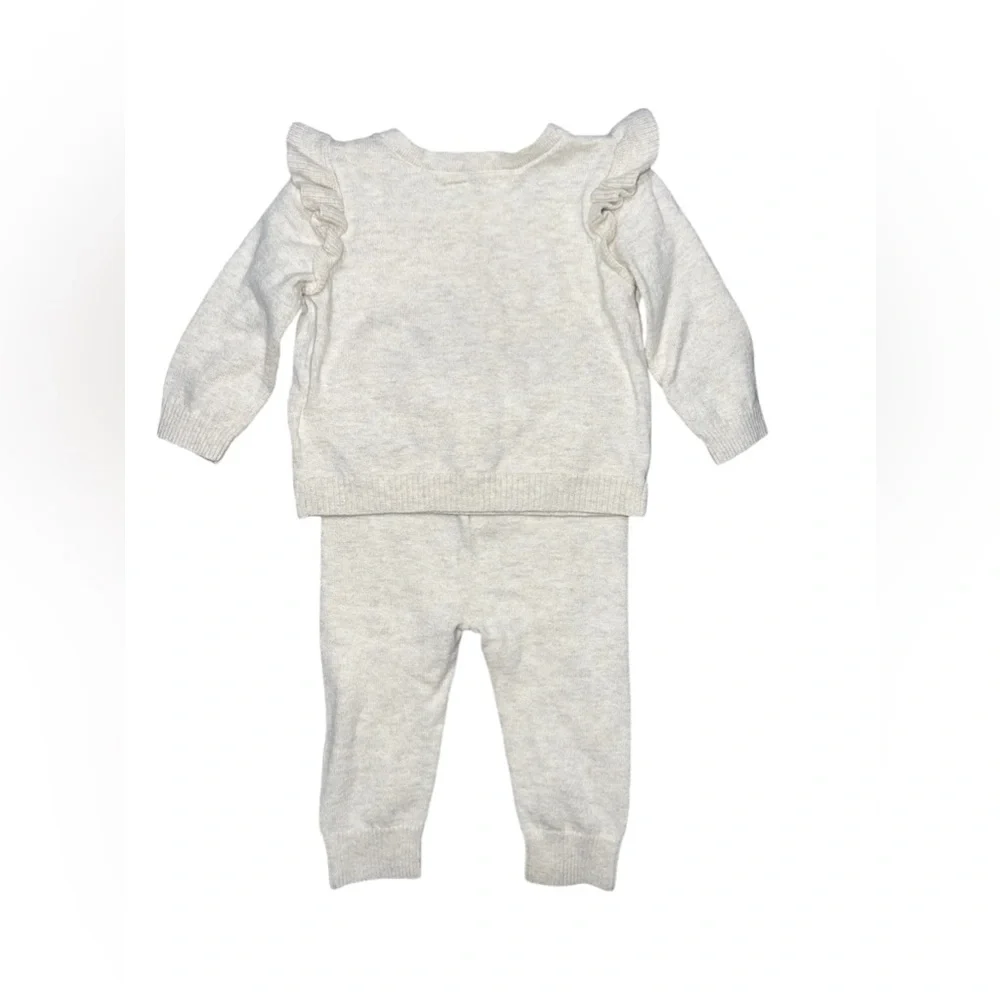 Baby Gap Ruffle Sleeve Sweater Set 3-6 Months 100% Cotton Soft Warm Cozy Neutral